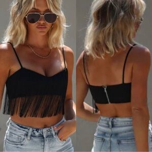 Vici Black Fringed Crop Top
